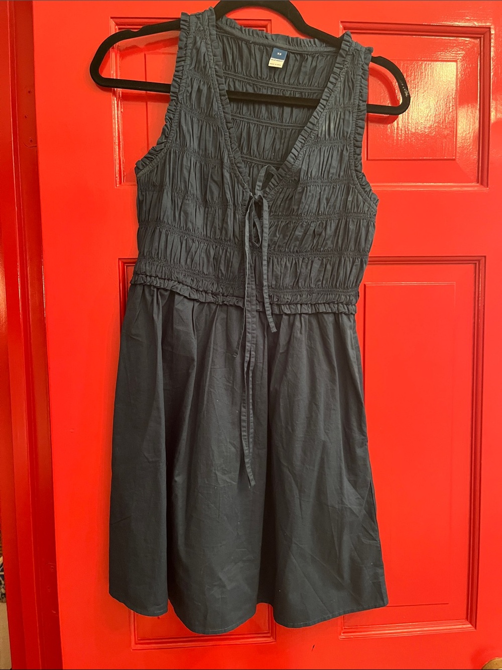 Sleeveless Smocked V-Neck Dress in Navy